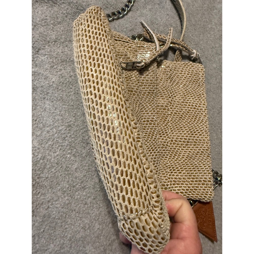 Sorial Beige Snakeskin Embossed Leather Crossbody Bag Silver Chain Strap Clutch - Picture 9 of 12